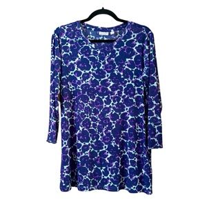 Logo Layers Sheer Purple Animal Print Sheer Tunic Top Size Medium
